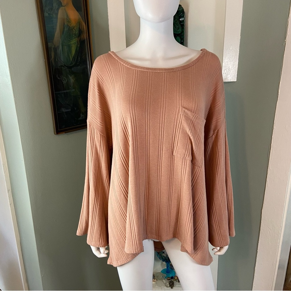 3/$12 How Very Loved Large L Ribbed Knit Oversized Top Shirt Blouse Long Sleeve